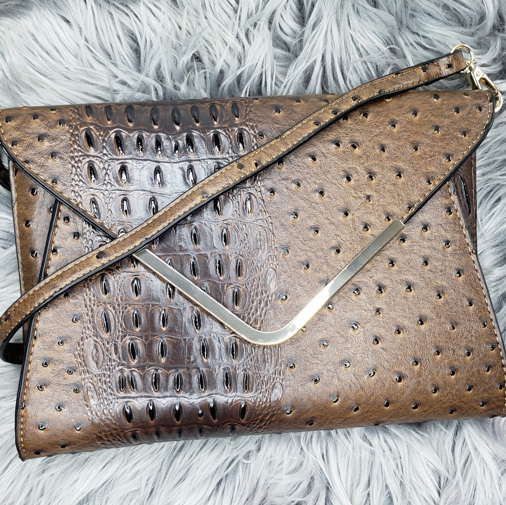Ostrich Embossed Envelope Clutch